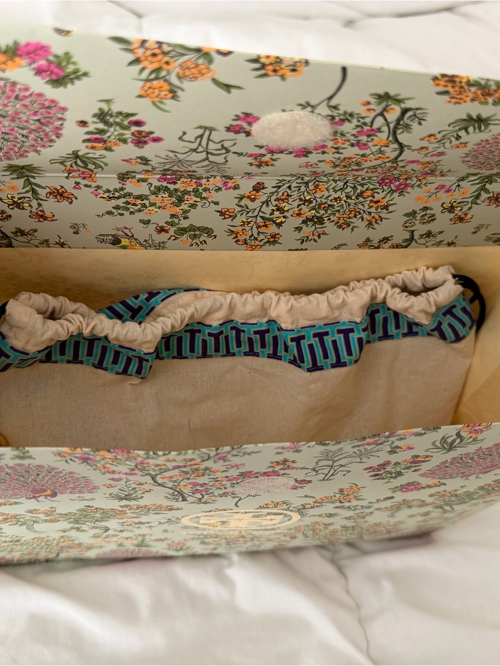 Tory Burch T Monogram Brocade Studio Bag in Sea Frost NWT - Picture 9 of 13